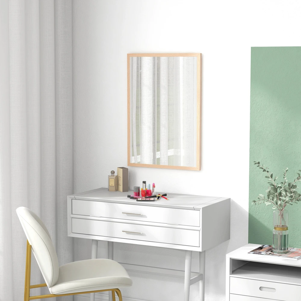 Aosom Sieninis veidrodis, 50 x 70 cm, natūralios medžio išvaizdos rėmas