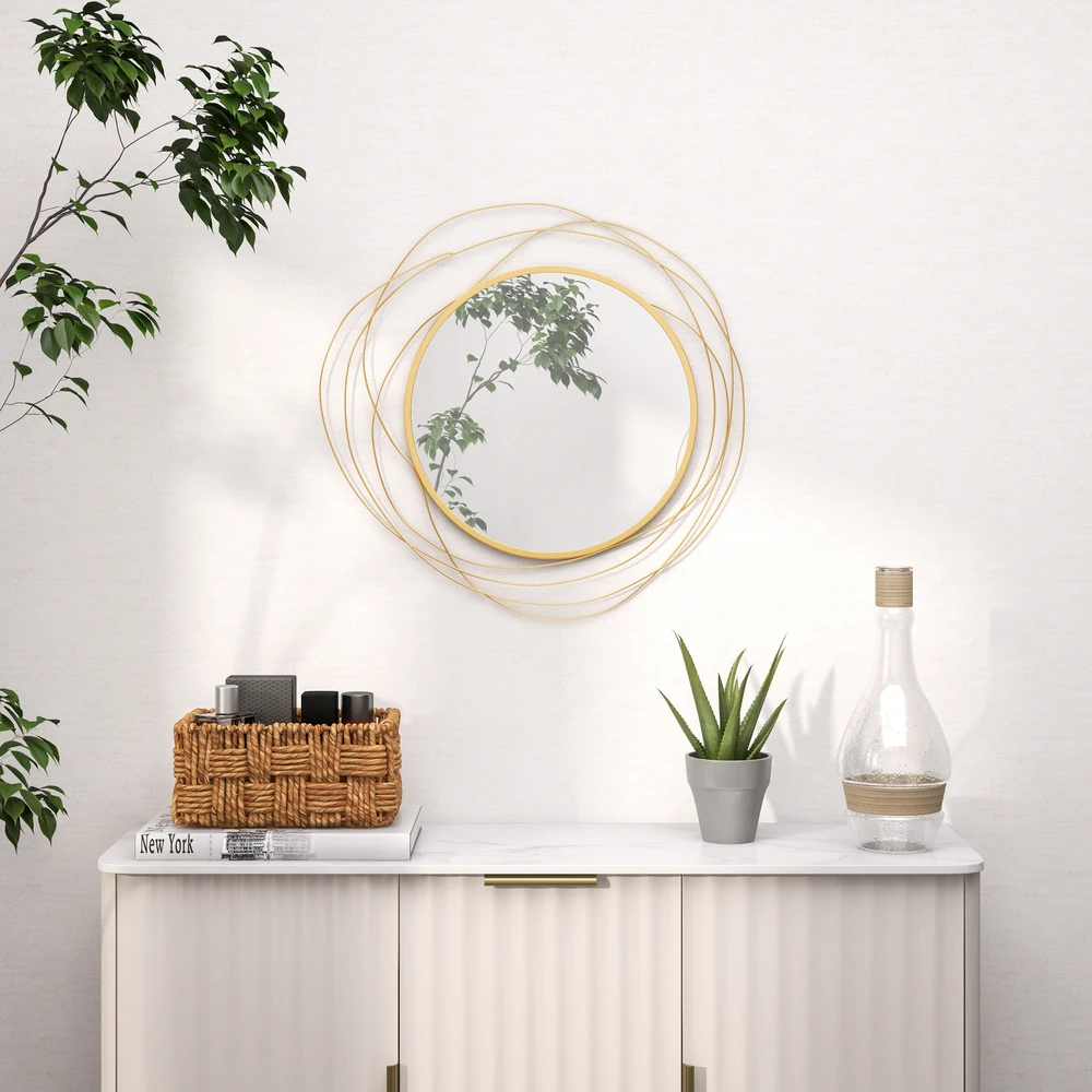 Aosom Sieninis veidrodis, apvalus, metalinis rėmas, Ø65 cm, auksinis