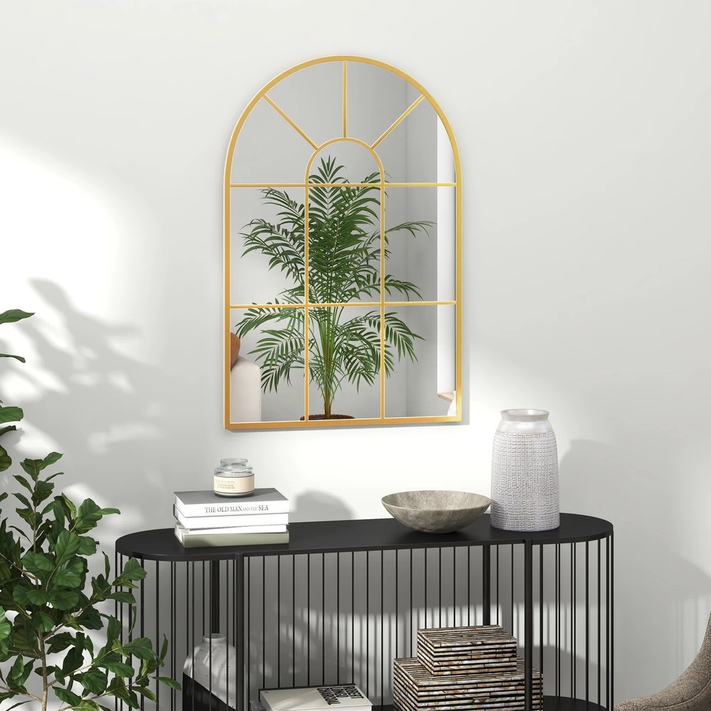Aosom Sieninis veidrodis, lango dizainas, metalinis rėmas, 91 x 60 cm, auksinis