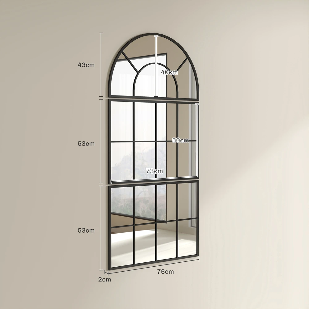 Aosom Sieninis veidrodis, lango formos, 3 dalių, metalinis rėmas, 76 x 53 cm, juodas