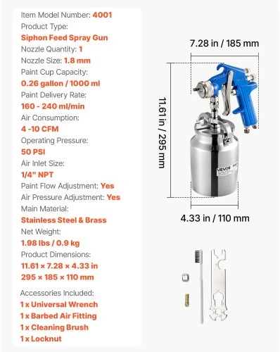 Koduva Sifoninis dažymo pistoletas VEVOR 4001, 1000 ml, 1,8 mm