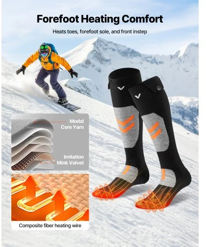 Koduva Šildomos kojinės VEVOR KEC-5000, XL, 5000 mAh, juoda / pilka / oranžinė