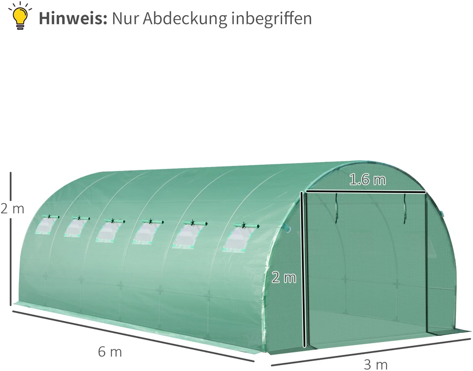 Aosom Šiltnamio danga 6 x 3 x 2 m, žalia, PE