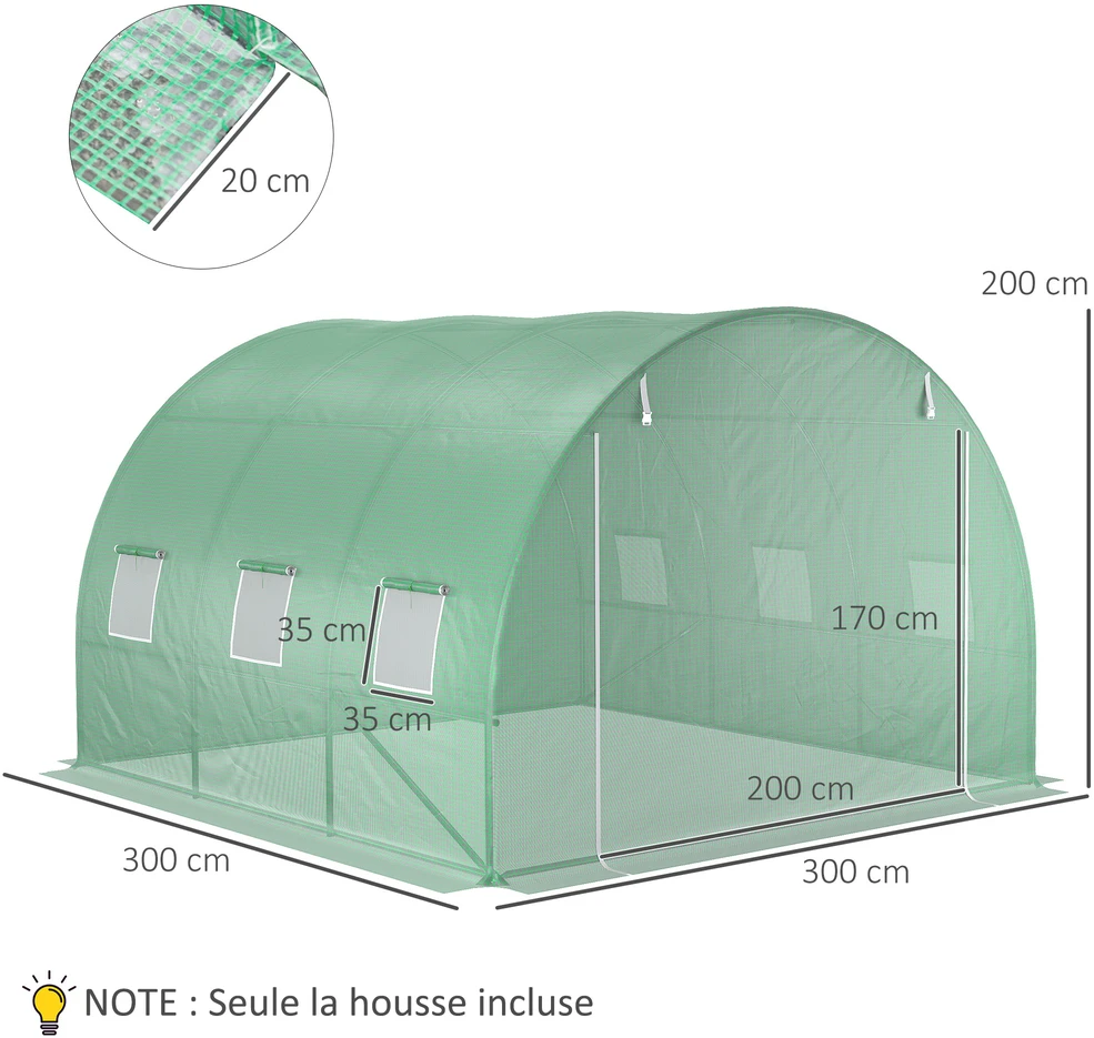 Aosom Šiltnamio pakaitinė danga, 3 x 3 x 2 m, žalia, PE