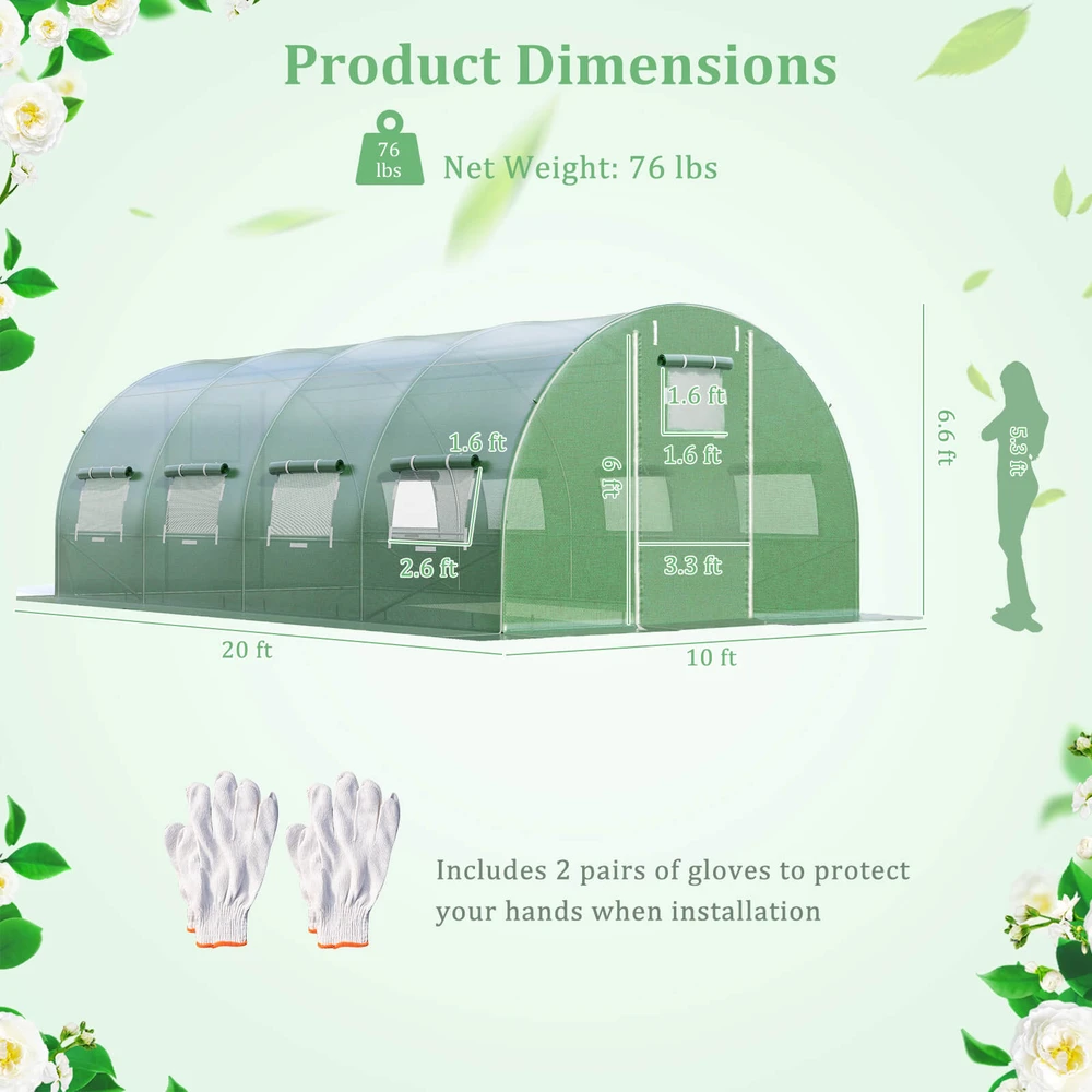 Promotion Šiltnamis 20x10x6.6 ft žalias spalvos