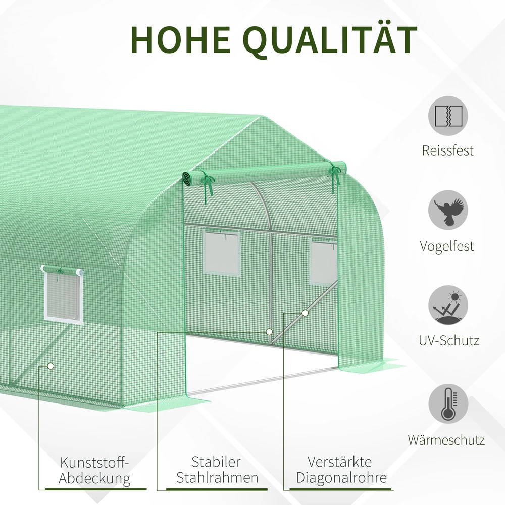 Aosom Šiltnamis 3,5 x 3 x 2 m, plėvelinis, tamsiai žalias, su ritinine durimi ir 6 tinkliniais langais