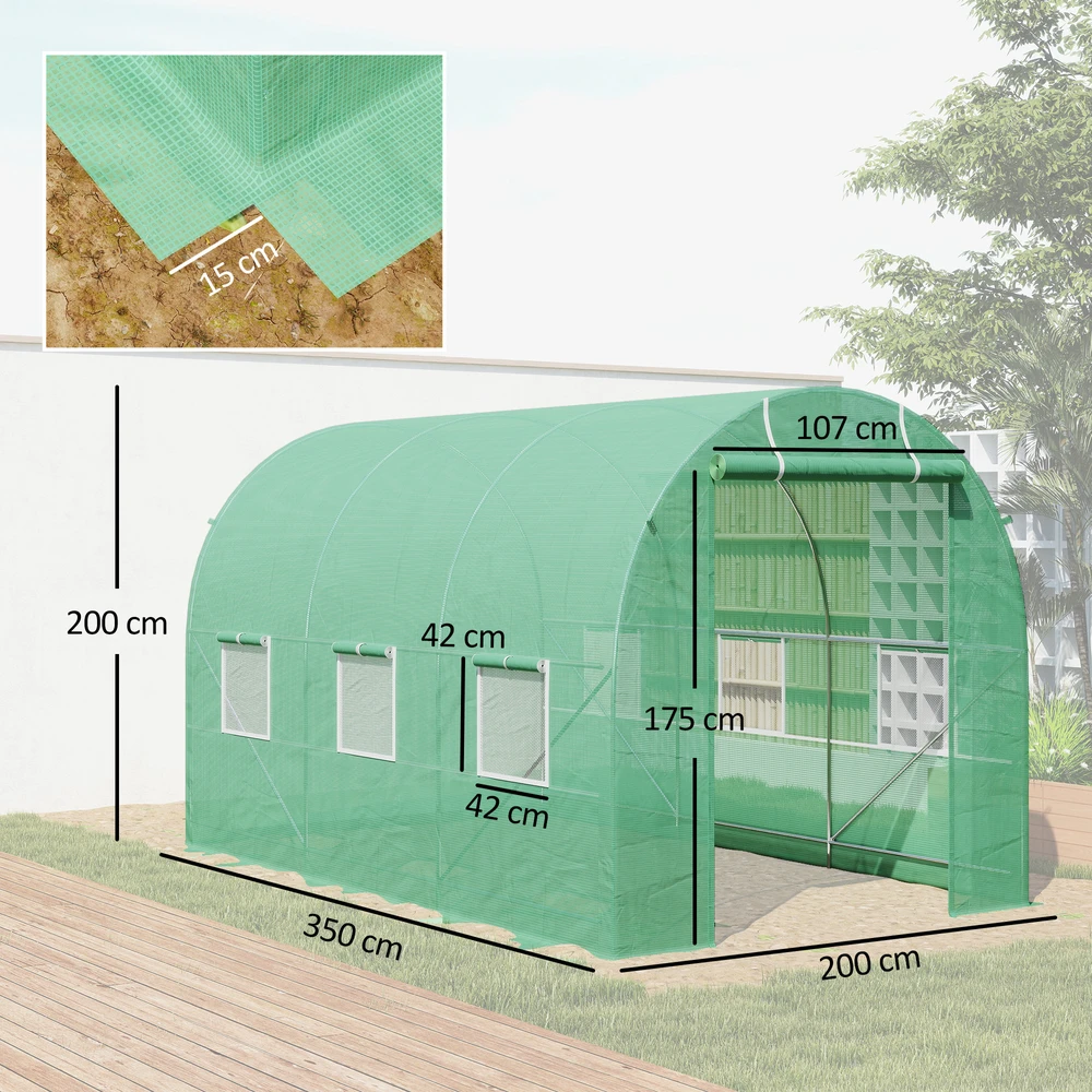 Aosom Šiltnamis 350 x 200 x 200 cm, žalios spalvos, PE ir plienas
