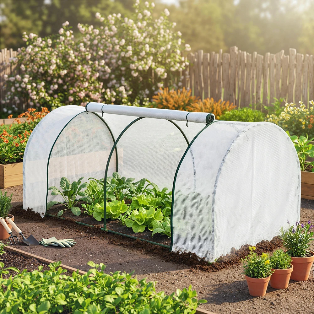 Aosom Šiltnamis su PE tinkleline plėvele, plieno, baltas, 200 x 100 x 80 cm