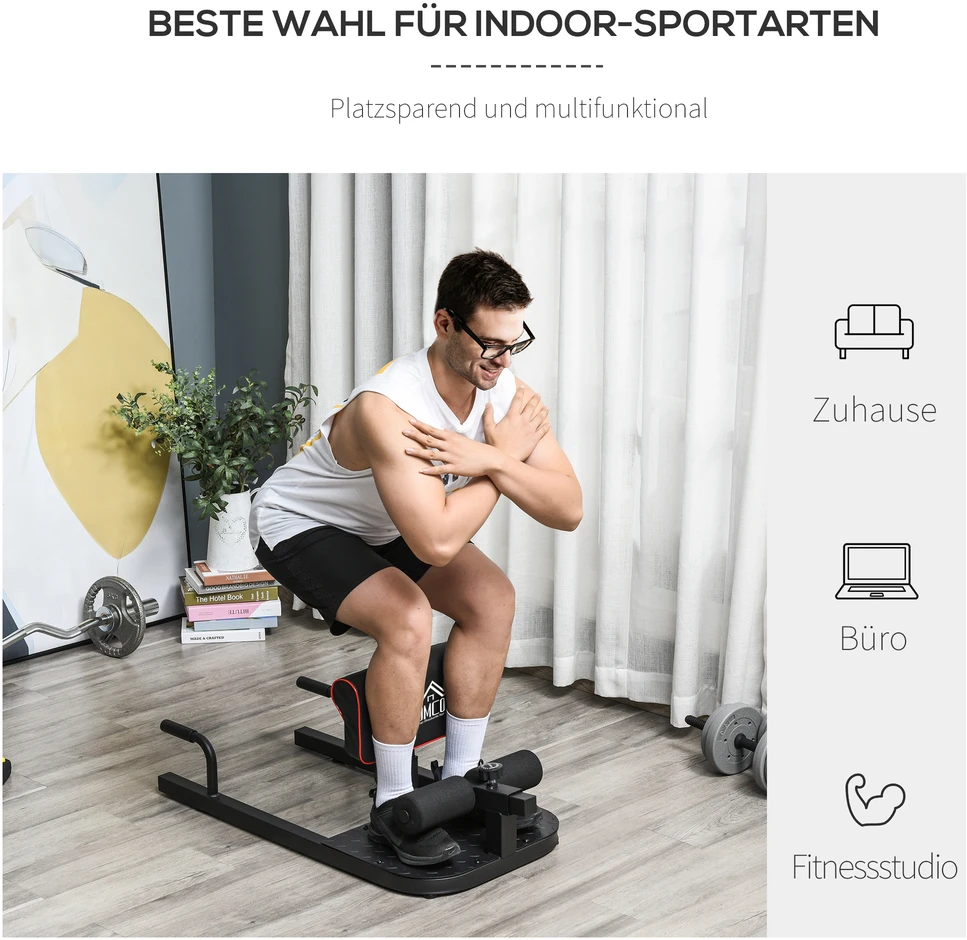 Aosom Sissy squat treniruoklis, 3 viename, juodas, 50 x 97 x 44,5–56,5 cm