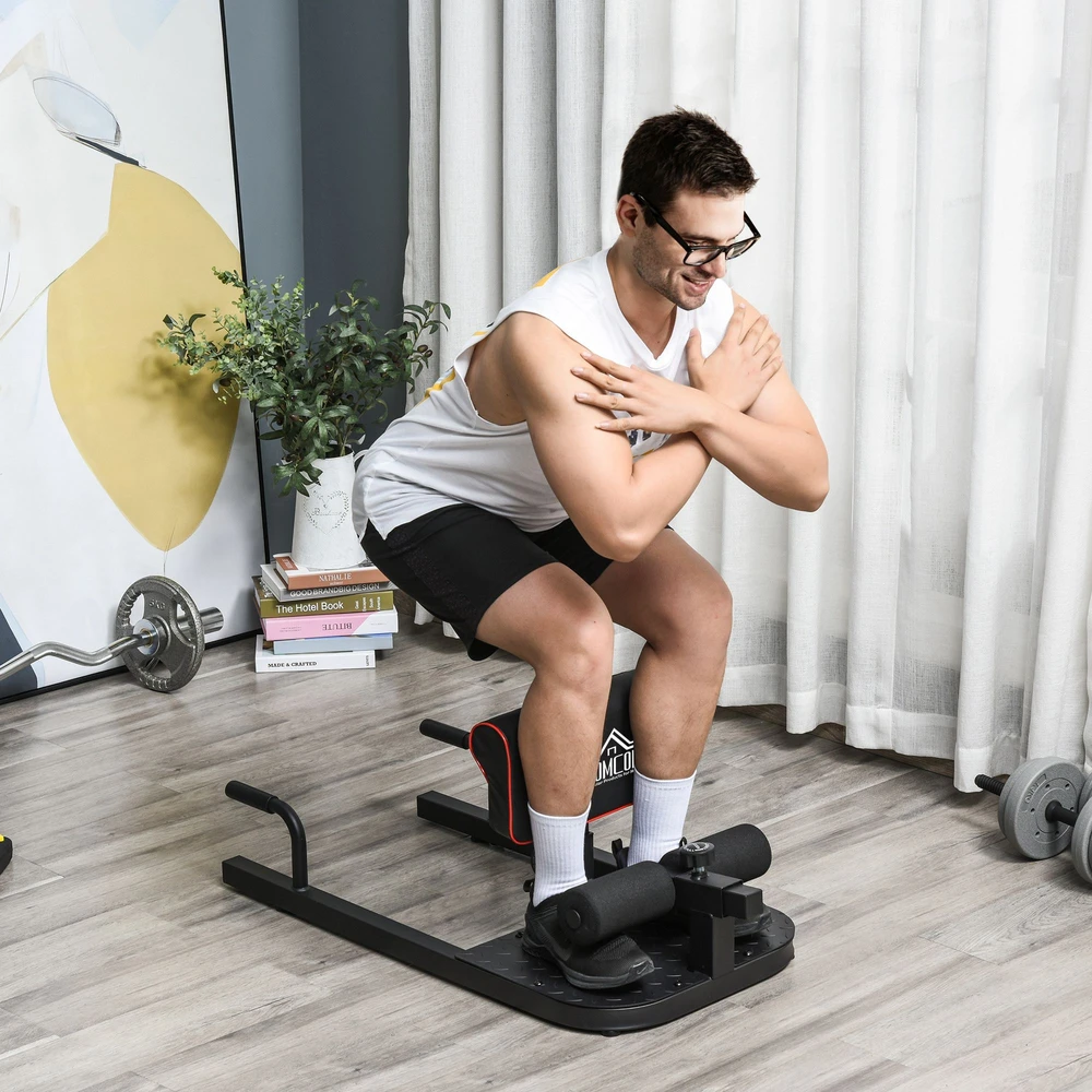 Aosom Sissy squat treniruoklis, 3 viename, juodas, 50 x 97 x 44,5–56,5 cm