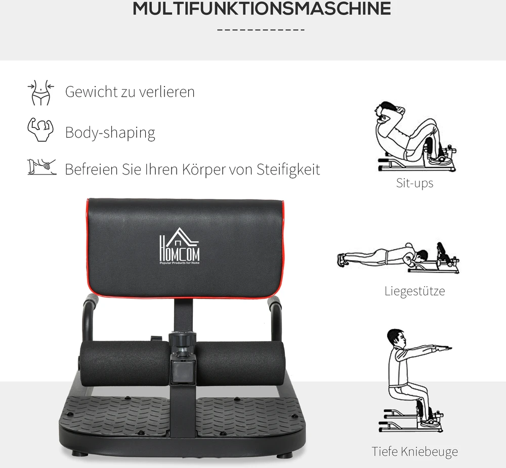 Aosom Sissy squat treniruoklis, 3 viename, juodas, 50 x 97 x 44,5–56,5 cm