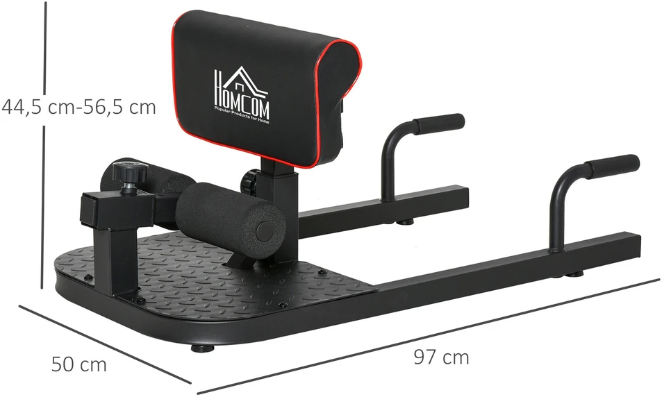 Aosom Sissy squat treniruoklis, 3 viename, juodas, 50 x 97 x 44,5–56,5 cm