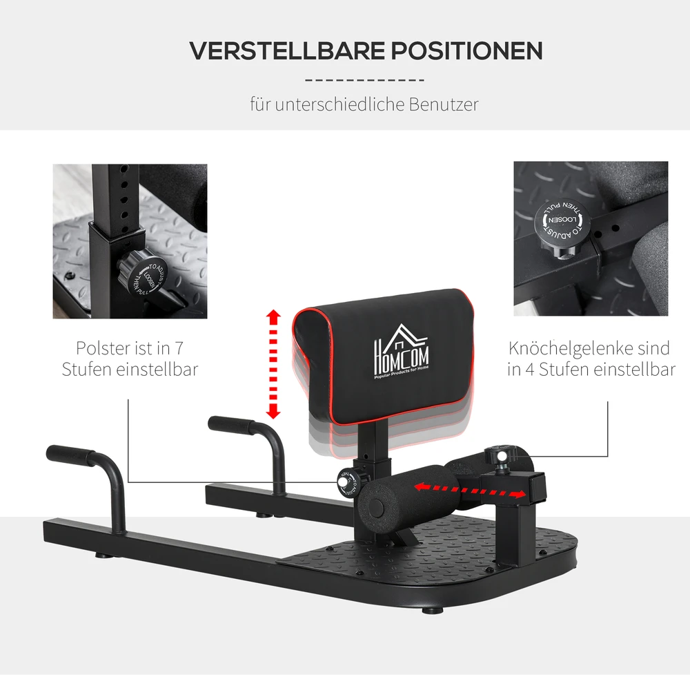 Aosom Sissy squat treniruoklis, 3 viename, juodas, 50 x 97 x 44,5–56,5 cm