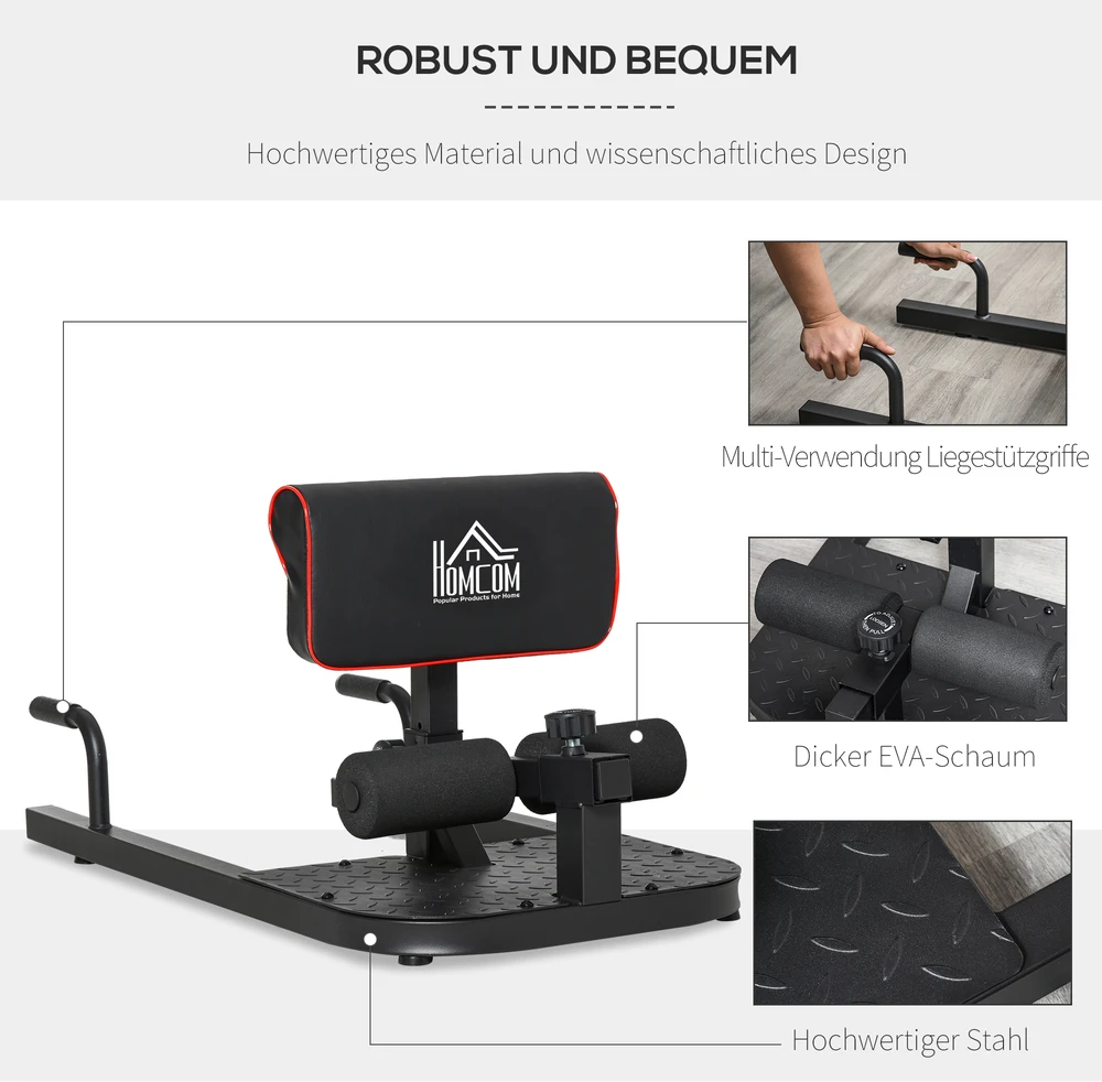 Aosom Sissy squat treniruoklis, 3 viename, juodas, 50 x 97 x 44,5–56,5 cm