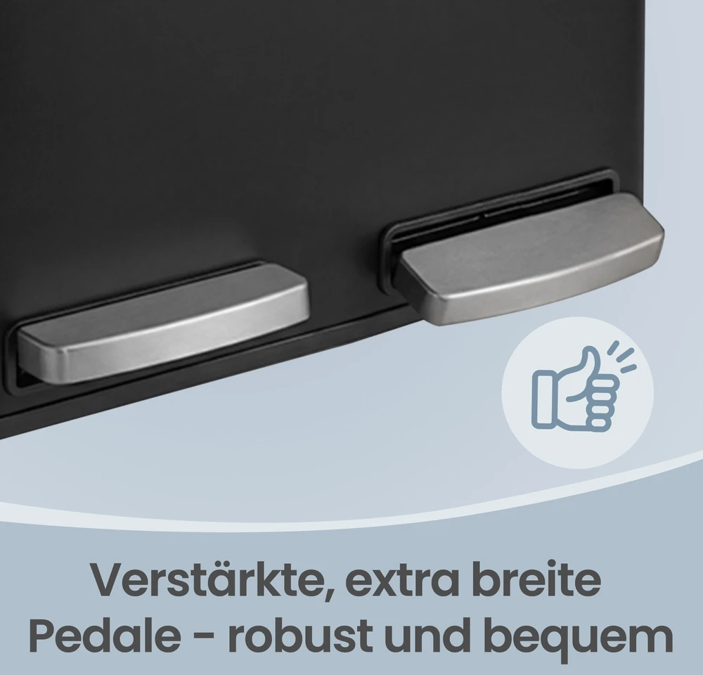 Songmics Šiukšliadėžė su 2 skyriais, 2 x 15 l, juoda, plieninė, 41,8 x 35,3 x 45,5 cm