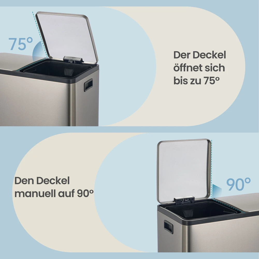 Koduva Šiukšliadėžė su 2 skyriais, 2 x 30 l, pedalinis dangtis, soft-close, sidabrinė