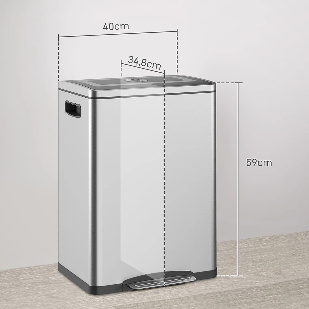 Aosom Šiukšliadėžė su dangčiu ir pedalu, nerūdijantis plienas, sidabrinė, 2 x 20 l