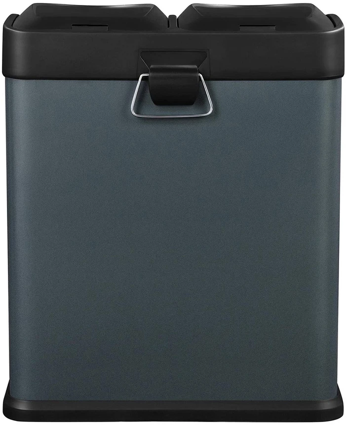 Koduva Šiukšliadėžė su pedalais, 30 l, 2 x 15 l, dūmų pilka-juoda, nerūdijantis plienas