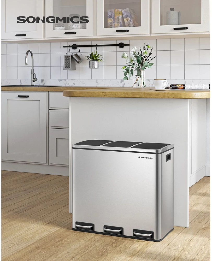 Koduva Šiukšliadėžė su pedalais, 54 l, 3 x 18 l, sidabro-juoda, plienas ir plastikas