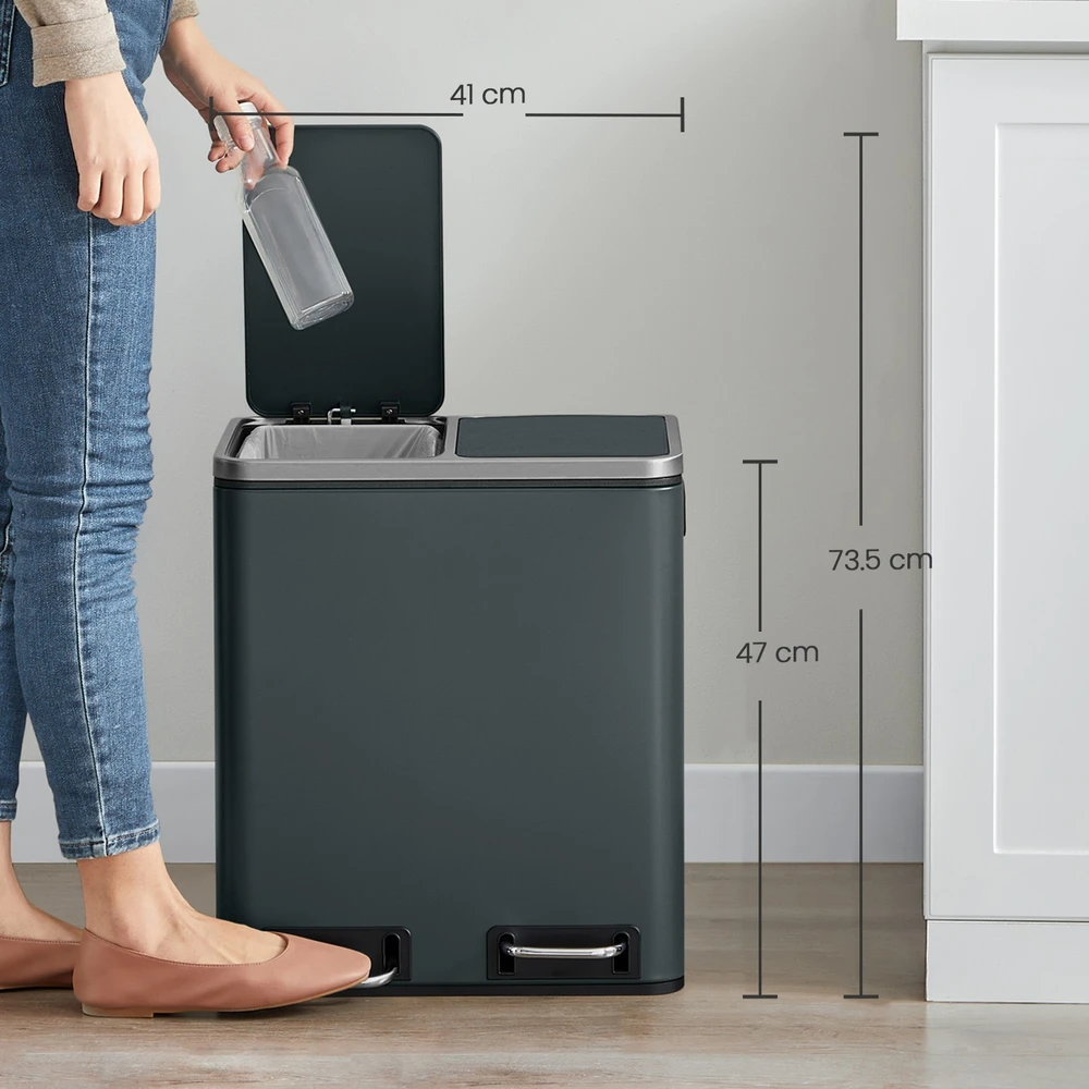 Koduva Šiukšliadėžė su pedalu, 30 l, 2 skyriai po 15 l, plienas, dūmų pilka