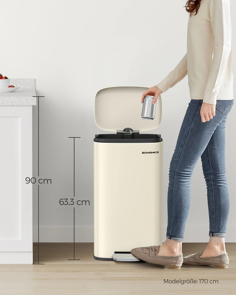 Koduva Šiukšliadėžė su „soft-close“ dangčiu ir vidiniu kibiru, 30 l, nerūdijantis plienas