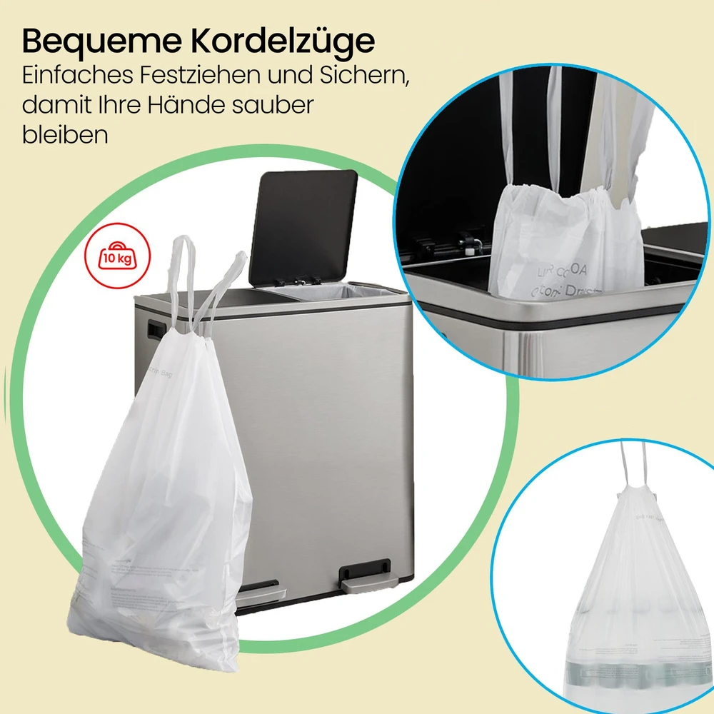 Songmics Šiukšlių maišai su užtraukiama virvele 30 l, 180 vnt., balti, 50,6 x 74,1 cm