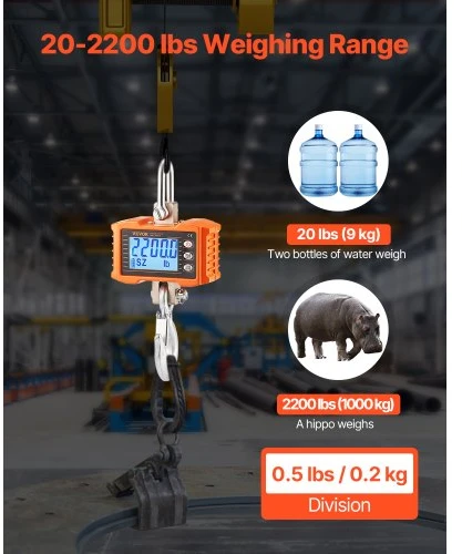 VEVOR Skaitmeninės kraninės svarstyklės OCS-S, iki 1000 kg, oranžinės, su nuotoliniu valdymu