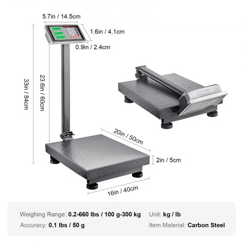 Koduva Skaitmeninės platforminės svarstyklės VEVOR 300A11B-B, iki 300 kg, 67 x 40 x 84 cm