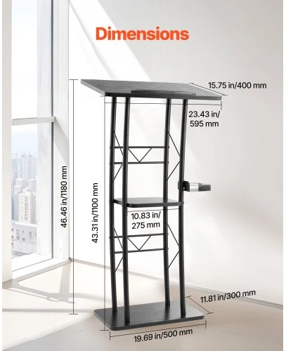 VEVOR Skaitovų tribūna B-1022, juoda, metalas ir MDF, 118 cm