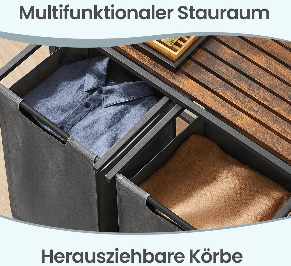 Koduva Skalbinių krepšys su 2 skyriais ir lentyna, 2 x 46 l, 73 x 33 x 72 cm, rudas-pilkas