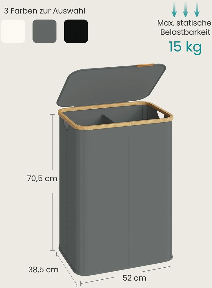 Koduva Skalbinių krepšys su dangčiu, 140 l, 52 x 38,5 x 70,5 cm, Oksfordo audinys, pilkai mėlynas