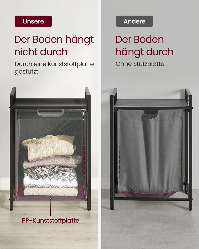 Koduva Skalbinių rūšiavimo krepšys su lentyna, 2 x 46 l, metalinis rėmas, juodos ir pilkos spalvos