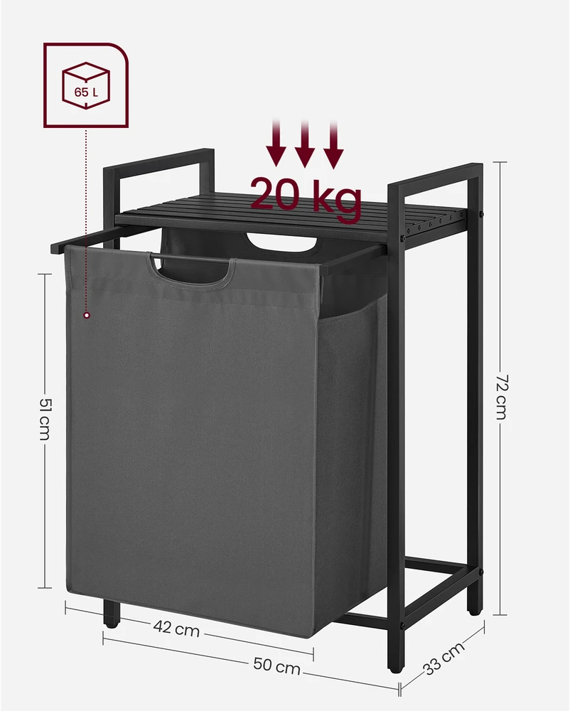 Koduva Skalbinių rūšiavimo krepšys su lentyna, 2 x 46 l, metalinis rėmas, juodos ir pilkos spalvos