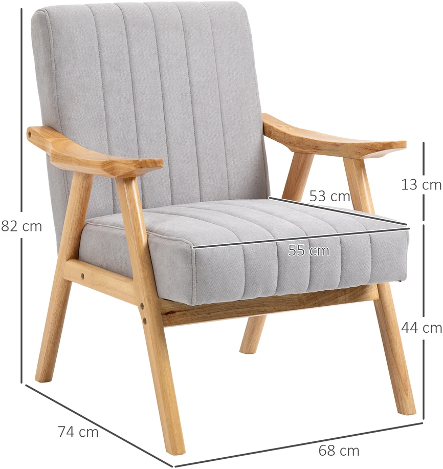 Aosom Skandinaviško stiliaus fotelis, šviesiai pilkas, 120 kg, 68 x 74 x 82 cm