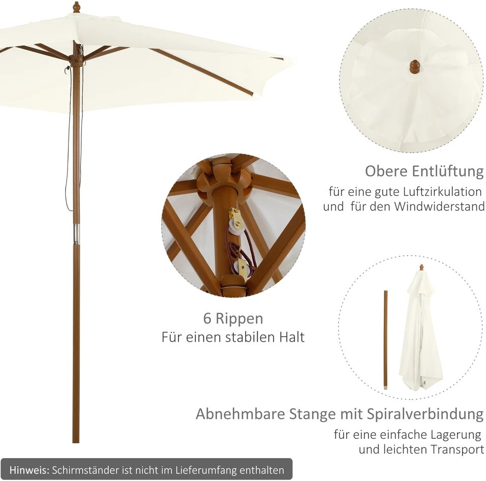 Aosom Skėtis nuo saulės, Ø 250 cm, baltas, bambukas ir poliesteris