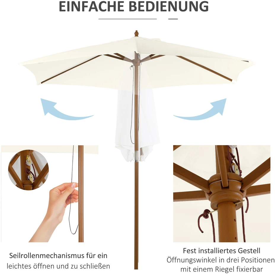 Aosom Skėtis nuo saulės, Ø 250 cm, baltas, bambukas ir poliesteris