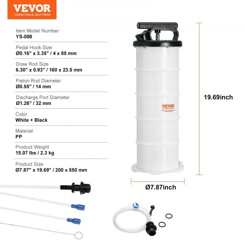 VEVOR Skysčių ištraukiklis YS-087, 6,5 l, baltas / juodas, PP, Ø20 x 55 cm