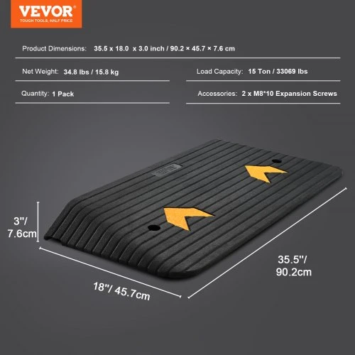 VEVOR Slenksčio rampa B001, natūrali guma, 1 kanalas, 90 x 46 x 8 cm, iki 15000 kg