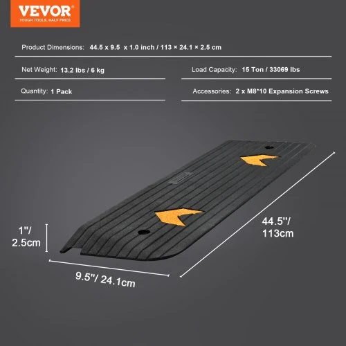 VEVOR Slenksčio rampa, guminė, 113 x 24 x 2,5 cm, iki 15000 kg