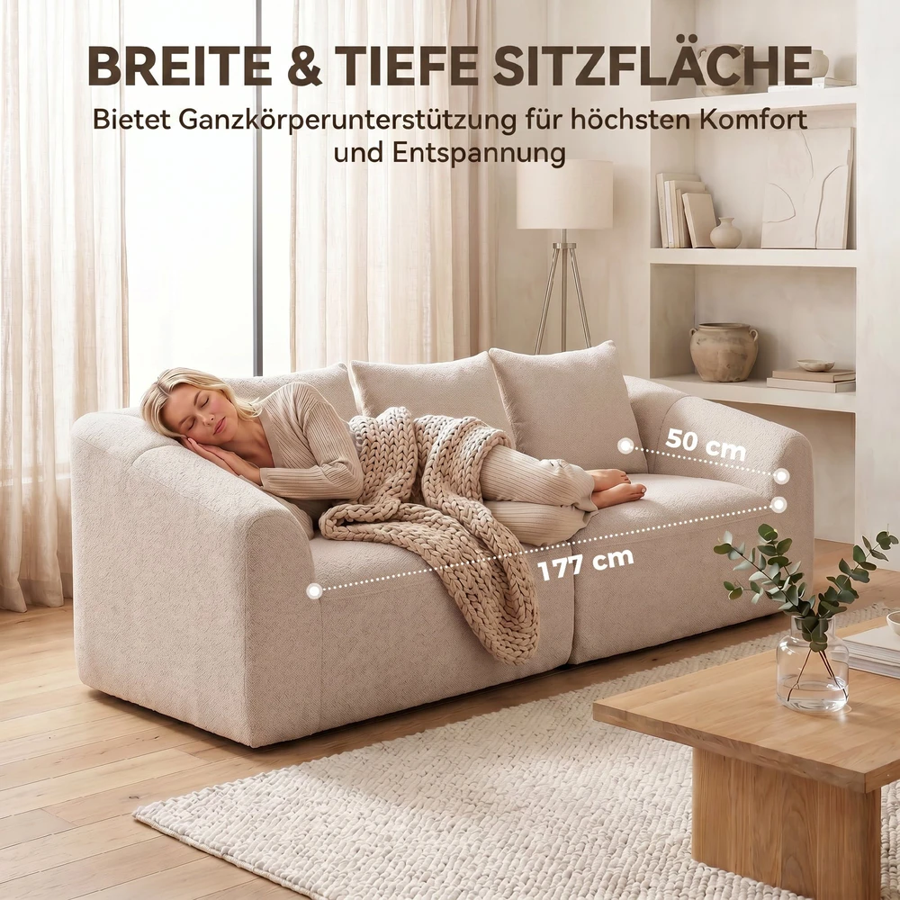 Aosom Smėlio spalvos berėmė 3 vietų šenilinė „cloud“ sofa su 3 pagalvėmis