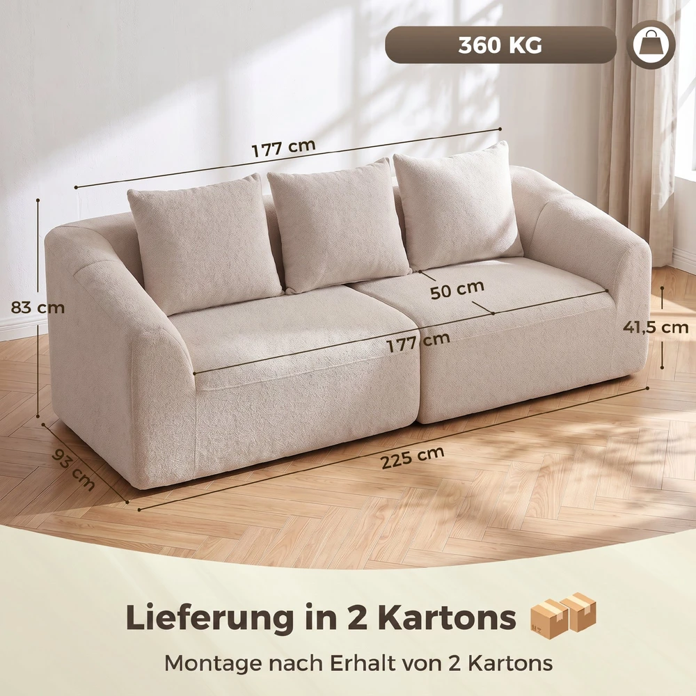 Aosom Smėlio spalvos berėmė 3 vietų šenilinė „cloud“ sofa su 3 pagalvėmis