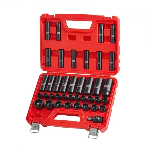 VEVOR Smūginių galvučių rinkinys 69300002, 39 dalių, 9-30 mm, CR-V plienas, raudonas dėklas