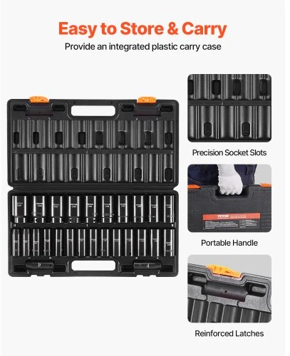 Koduva Smūginių galvučių rinkinys VEVOR, 26 vnt., 12,7 mm pavara, gilios 6 kampų galvutės, 10-36 mm