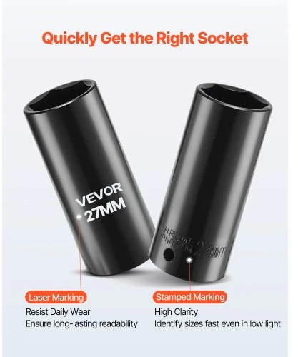 VEVOR Smūginių galvučių rinkinys 69300002, 39 dalių, 9-30 mm, CR-V plienas, raudonas dėklas