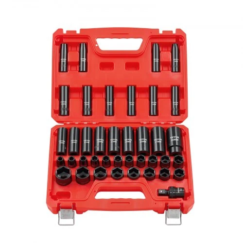 VEVOR Smūginių galvučių rinkinys 69300002, 39 dalių, 9-30 mm, CR-V plienas, raudonas dėklas