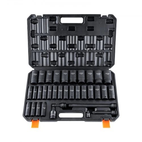 VEVOR Smūginių galvučių rinkinys, 12,7 mm pavara, 34 vnt., 8-36 mm, Cr-Mo legiruotas plienas
