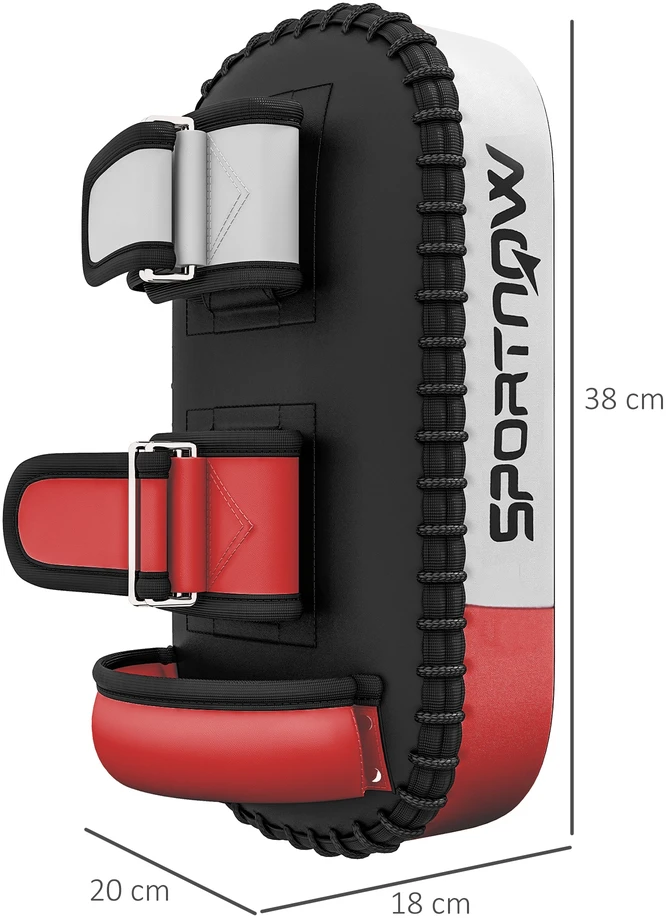 Aosom Smūgio pagalvė Muay Thai ir kickbokso treniruotėms, dirbtinė oda, juoda / raudona / balta, 38 x 20 x 18 cm