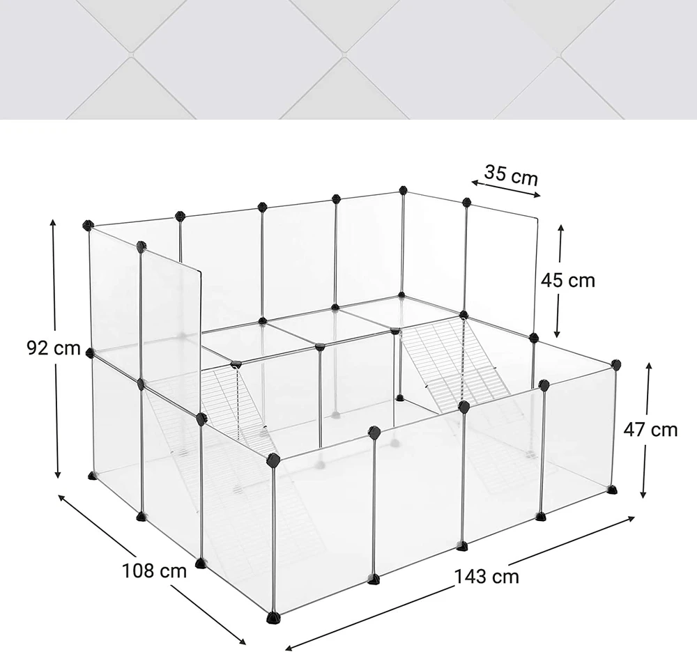 Koduva Smulkių gyvūnų maniežas, 2 aukštų, baltas, iš PP plastiko ir metalo, 143 x 108 x 92 cm