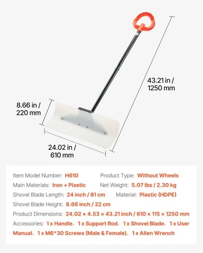 VEVOR Sniego stumtuvas, HDPE plastikas, 61 cm