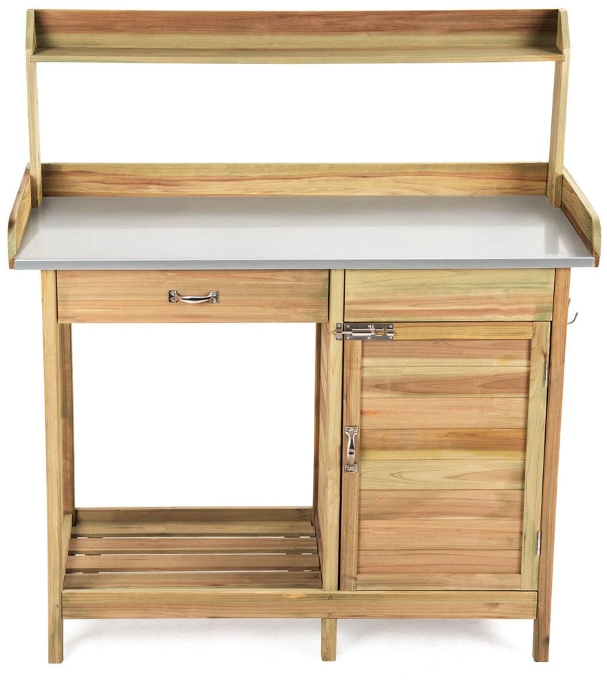 Promotion Sodinimo stalas su nerūdijančiojo plieno stalviršiu ir rakinama spintele, geltonas, 112 x 46,5 x 125 cm